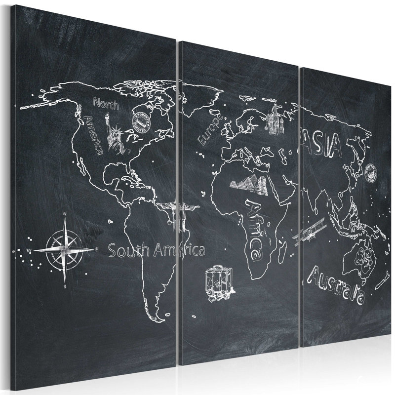 Travel Broadens The Mind - 3 Piece No Frame Print on Canvas, 60cm H x 90cm W