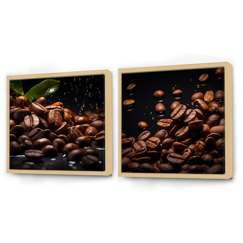 Coffee Beans Of Life Expression - ensemble de 2 collages carrés café et thé, Cadre flottant brun, H 16 po x l 33 po