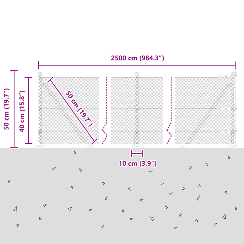Hexagon Fence Grey Steel, 40cm H x 2500cm W