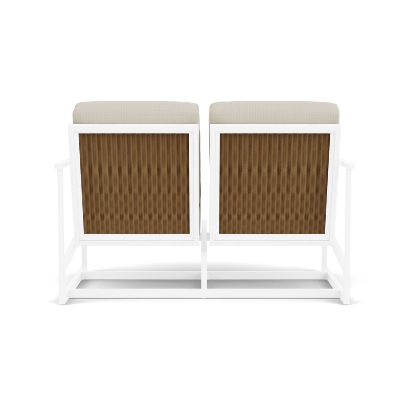 Outdoor Summit Rocker Bench with Cushions, Hickory, Beach Natural, White