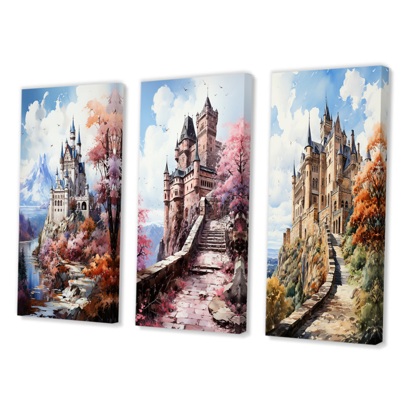 «Allemagne château de Neuschwanstein», 3 pièces sur toile, Toile tendue, H 20 po x l 36 po