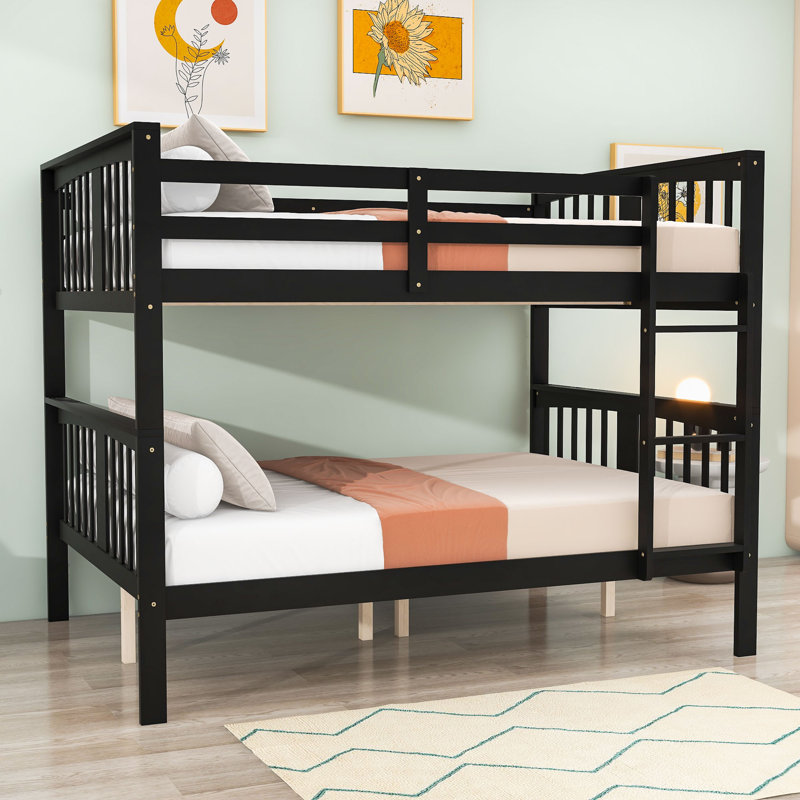 Lit superposé double en bois avec échelle, Espresso
