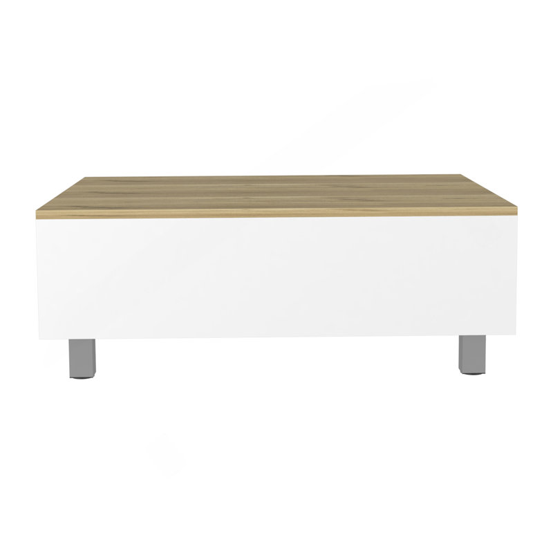 Table basse à plateau relevable Gambia, quatre pieds - blanc / chêne clair