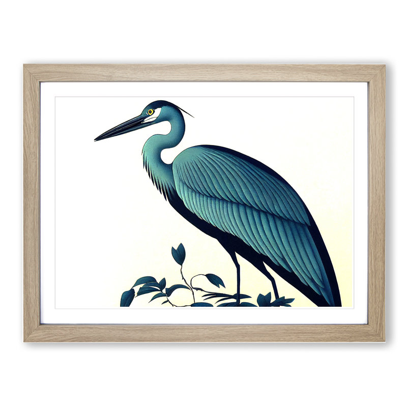 Incredible Heron Bird - Single Picture Frame Print, Oak, 46cm H x 64cm W x 2cm D