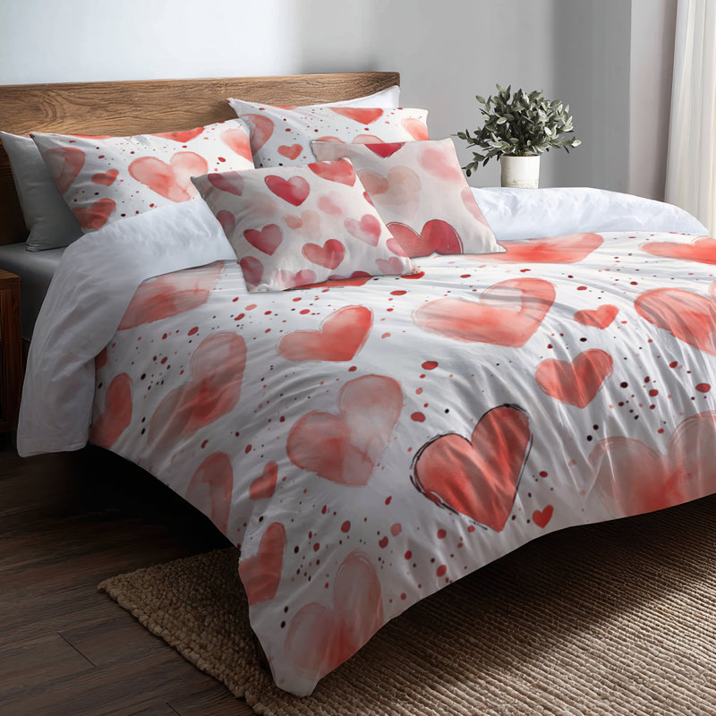 Ensemble de literie 5 pièces Teens Love - Ensemble de housse de couette et de coussins Comfort Cozy Hearts