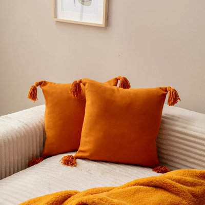 Vibrant Orange Cushion Cover Set (2 Pieces), 16.9 x 16.9 inches | 100% Polyester Fabric, Machine Washable | Soft and Durable, Perfect for Living Room, Bedroom, or Outdoor Decor | Easy Care with Hand-Wash Program