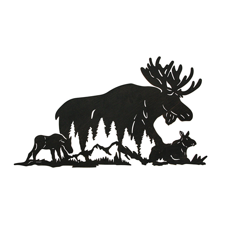 Black Metal Moose Family Silhouette Wall Sculpture