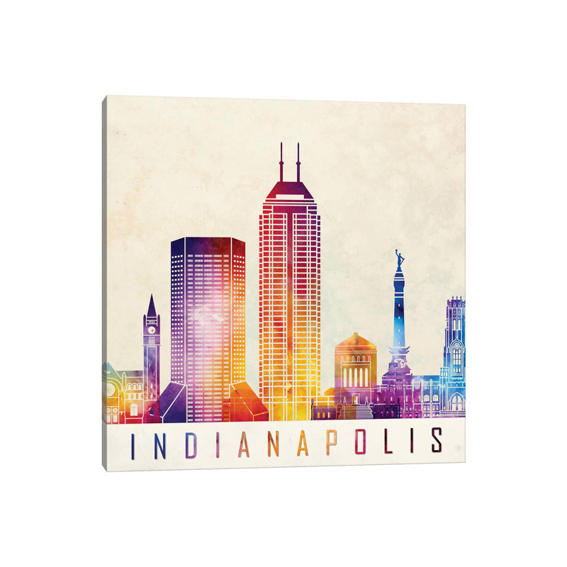 Indianapolis Landmarks Watercolour 1 Piece Wrapped Canvas Painting, 45.72 cm H x 45.72 cm W