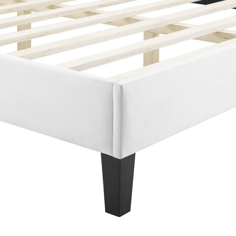 Peyton Performance Velvet Platform Bed, White, Twin