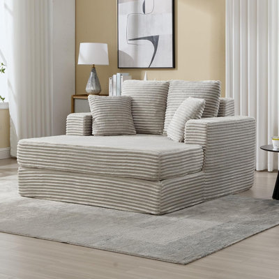 59"×53" Chaise Lounge Chair Indoor - Oversized Comfy Corduroy Upholstered Sleeper Sofa with 4 Pillows & Armrests, Deep Seat Reading Chair Couch, No As