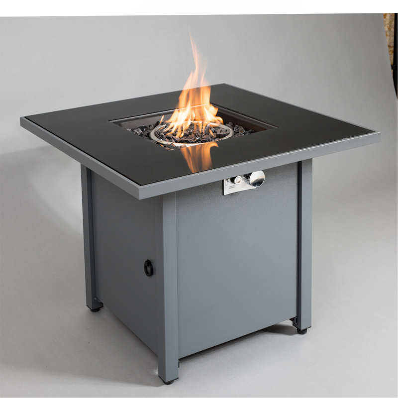 Table de foyer d'extérieur en acier avec couvercle H 25 po x l 30 po, Gris