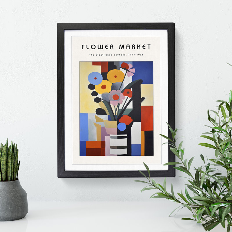 Bauhaus Flower Market Exhibition No.1 - Single Picture Frame Print on Wood, 34cm H x 25cm W x 2cm D