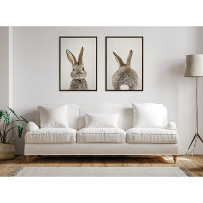 Bunny Portrait on Linen and Bunny Tail on Linen by Amy Peterson Framed Canvas Wall Art Set