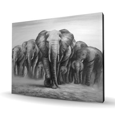 Troupeau d'éléphants - Art africain sur toile pour la décoration intérieure