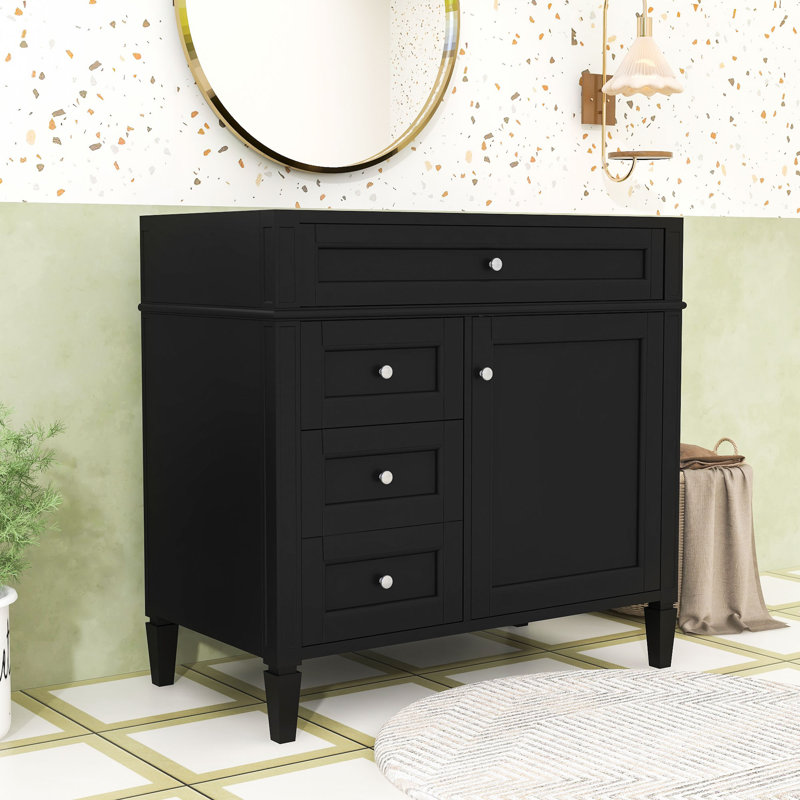 Meuble-lavabo de salle de bain sans lavabo supérieur, armoire de rangement de salle de bain avec 2 tiroirs et un tiroir basculant
