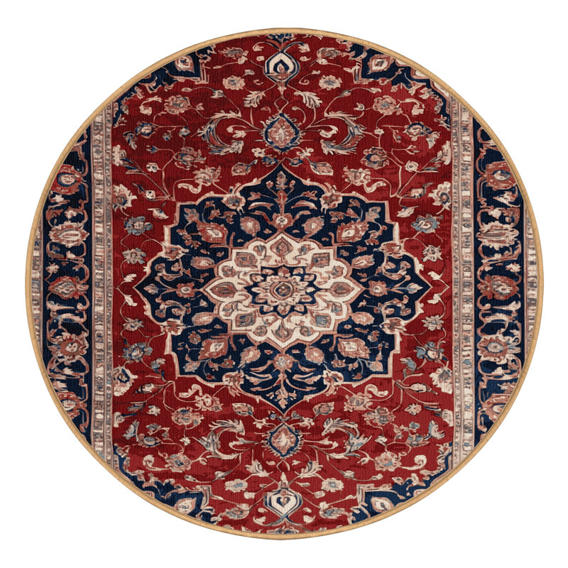Machine Washable Persian Brown Area Rug, Round 4'