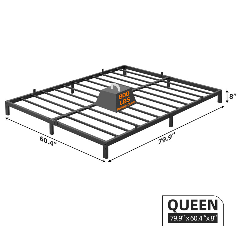 Structure de grand lit de 8 pouces, lit plateforme en métal à profil bas, sommier à matelas, silencieux et facile à assembler