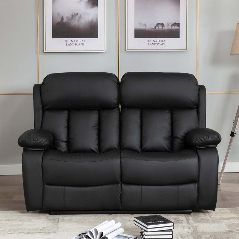 Deneka 2 Seater Linen Reclining Sofa, Black