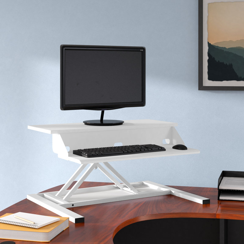 West Wick Adjustable Metal Base Standing Desk Converter, White/White