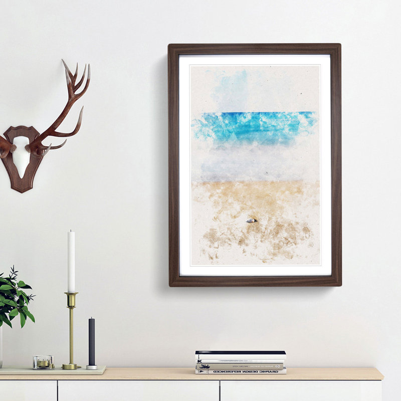 Stone upon a Beach in Spain - Picture Frame Painting Print, 87cm H x 62cm W x 2cm D, Walnut Framed