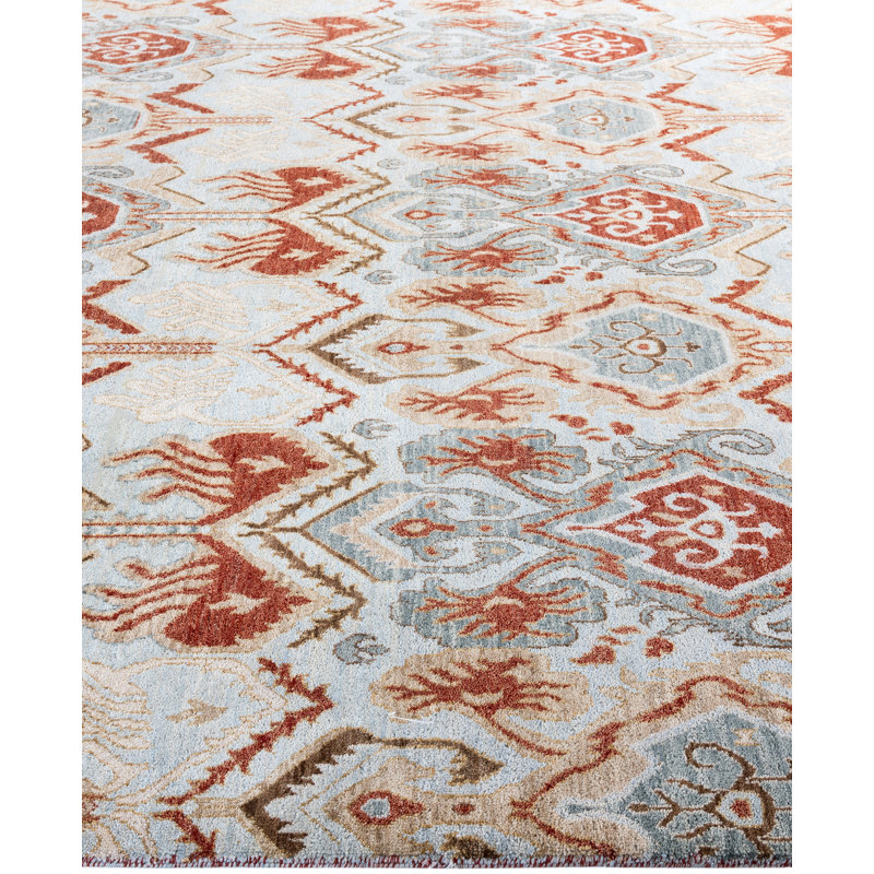 Tapis unique noué à la main gris de 8 pi 1 po x 10 pi 4 po Leonard