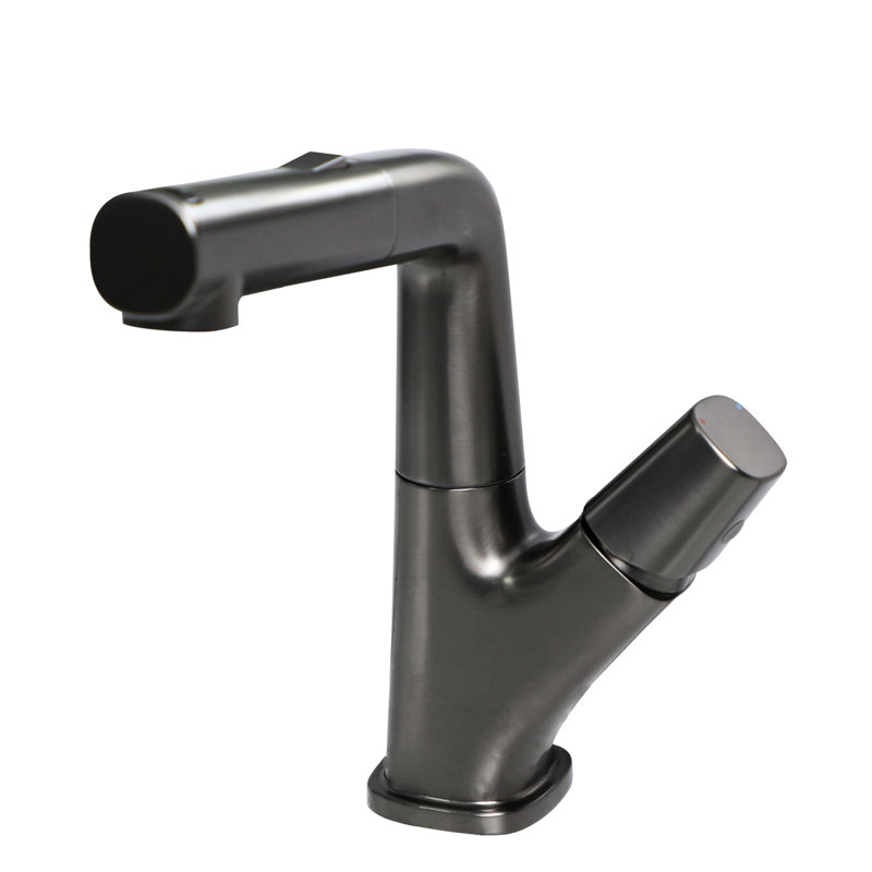 Gunmetal Black Pull - Down Bathroom Faucet, Three Flow Modes, 90 Cm Water Supply Hoses, 360 Swivel Spout, Cold/Hot Adjustment, Complete Installation , Ceramic Valve Mode Faucet In Black, Smooth