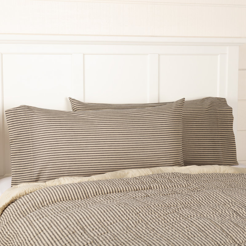 King Size Charcoal and Creme Cotton Striped Pillowcase Set