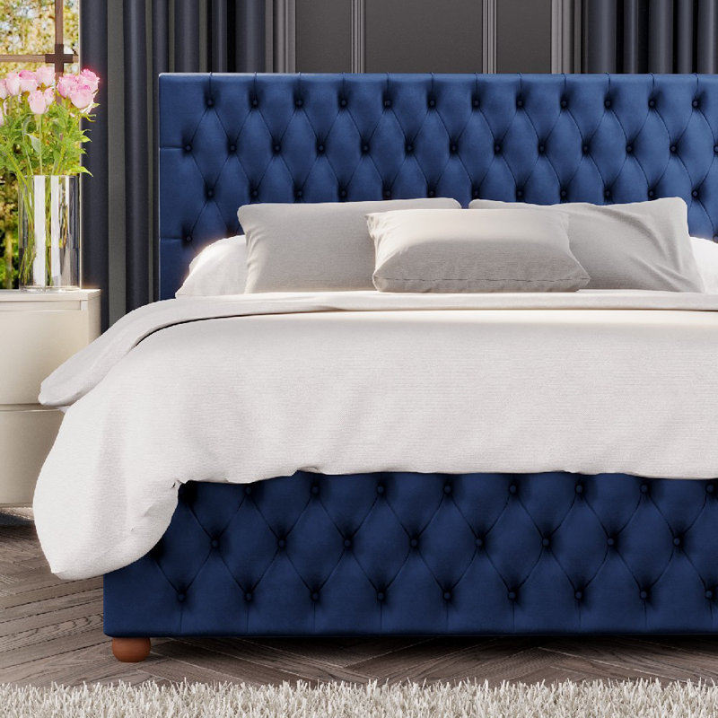 Upholstered Ottoman Bed, Super King (6'), Navy