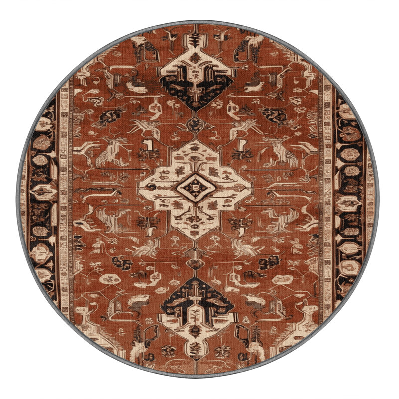 Tapis brun lavable à la machine, Rond 4 pi