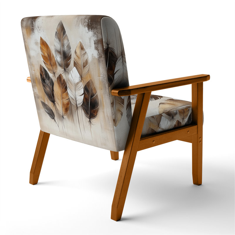 Chaise rembourrée Boho Feather - Fauteuil Boho Free Spirit Feathers I, Accoudoirs carrés bruns