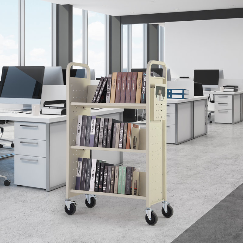 49.2'' H Book Cart with Wheels, 125cm H x 79cm W x 38.6cm D, Cream