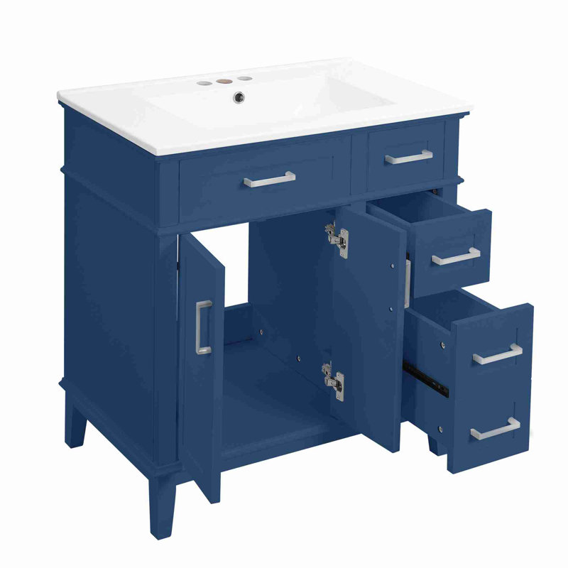 Bathroom Vanity with Ceramic Sink, Silver, Bleu