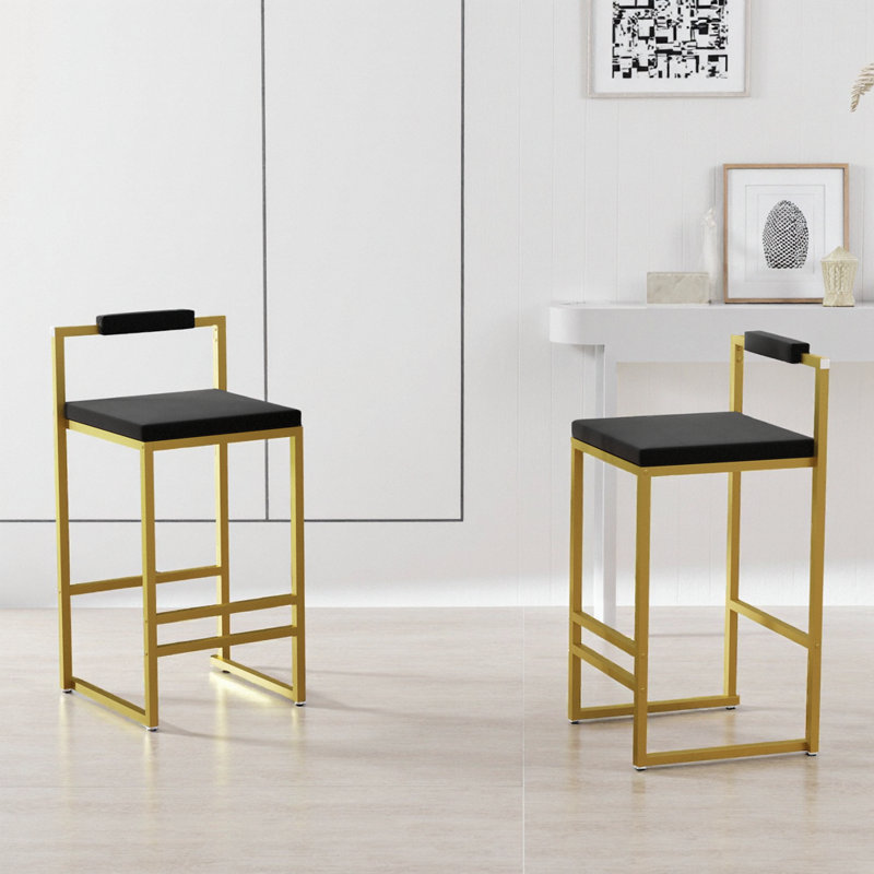 Ensemble de 2 tabourets de bar en velours - structure dorée et siège blanc crème, tabourets de cuisine modernes à hauteur de comptoir