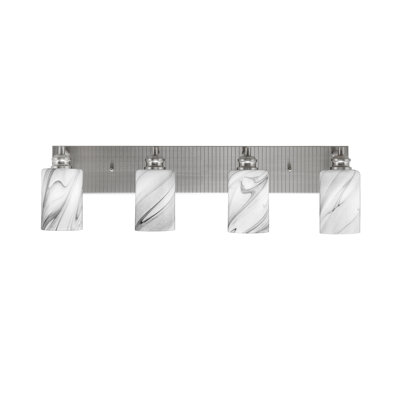Edge 4 Light Bath Bar Shown In Brushed Nickel Finish With 4" Onyx Swirl Glass