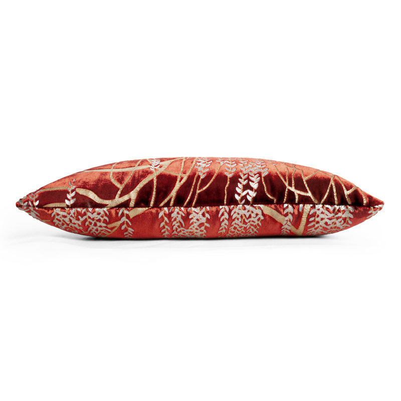 Willow Metallic Rectangular Velvet Pillow Cover & Insert, Paprika, Rectangle 7"H x 15"W
