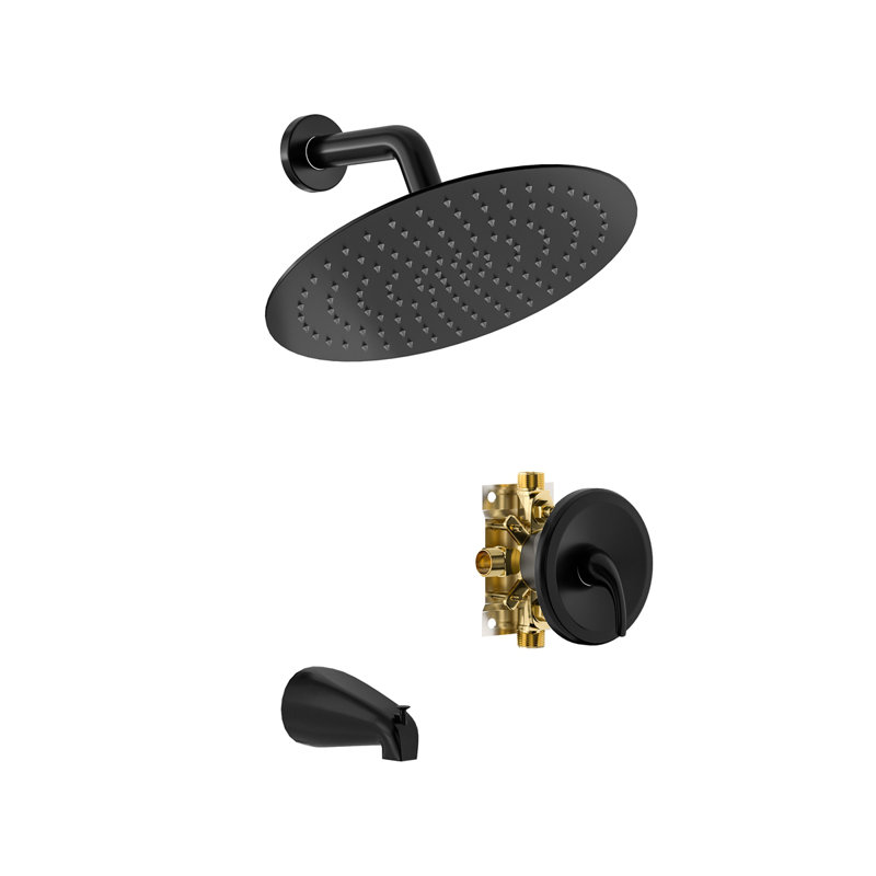 10" Round Rain Shower Head Systems With Waterfall Tub Spout,Wall Mounted Shower, Brushed Nickel
