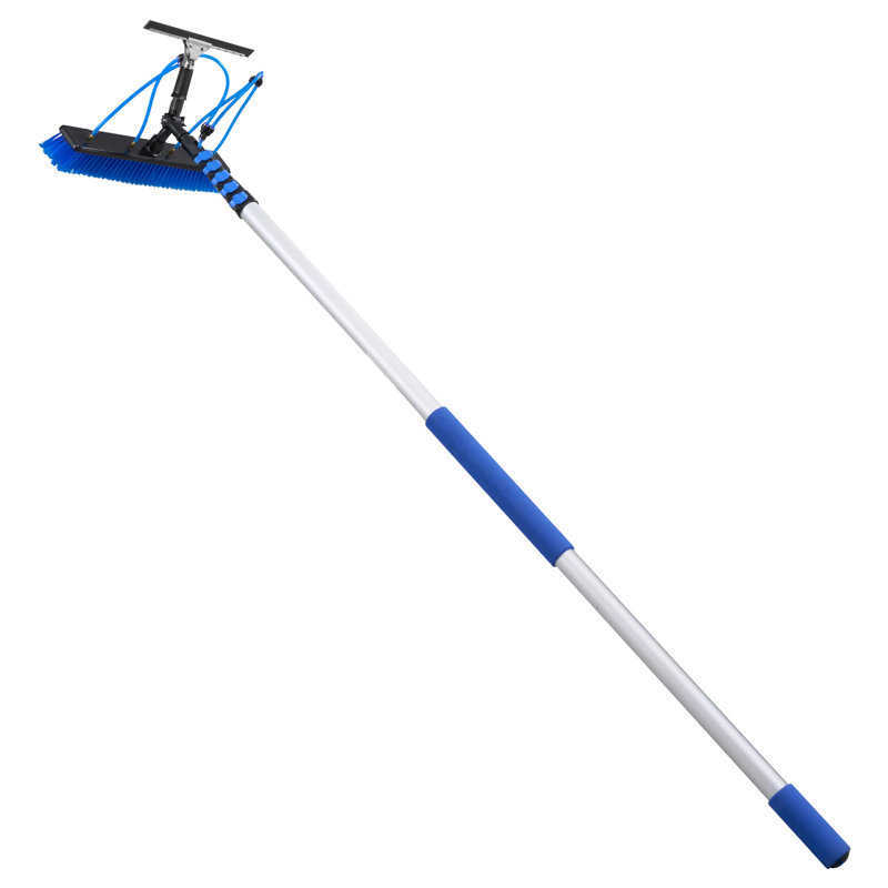 Ensemble de nettoyage de panneau solaire, poteau alimenté à l'eau avec brosse de nettoyage, distributeur de savon, poteau télescopique en aluminium extensible, tête de brosse rotative à 180 °, pour panneaux solaires montés sur le toit, fenêtres de