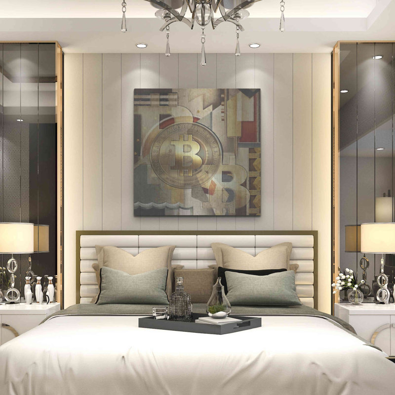 Art mural en métal luxueux «Bitcoin Deco Six» par Steve Hunziker, 24 po x 24 po, H 36 po x l 36 po