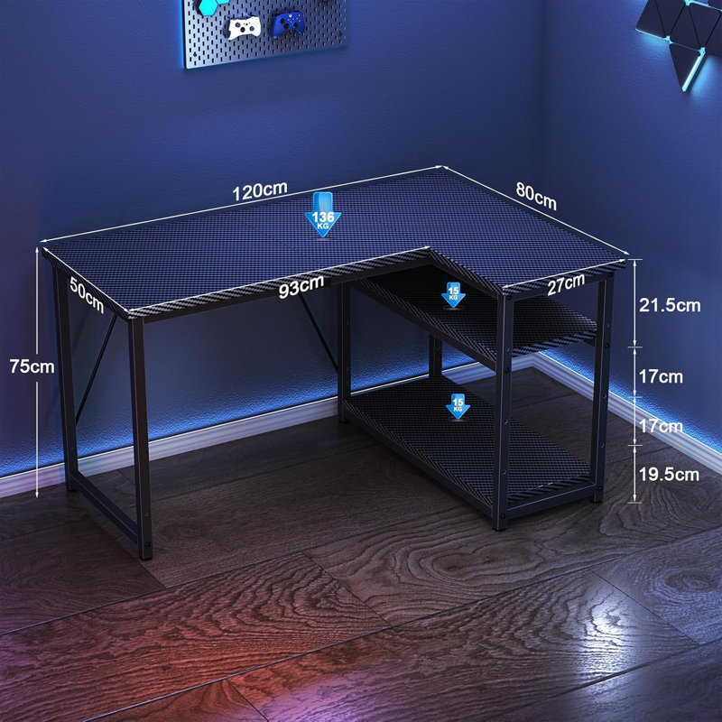 L-Shaped MDF Steel Computer Desk