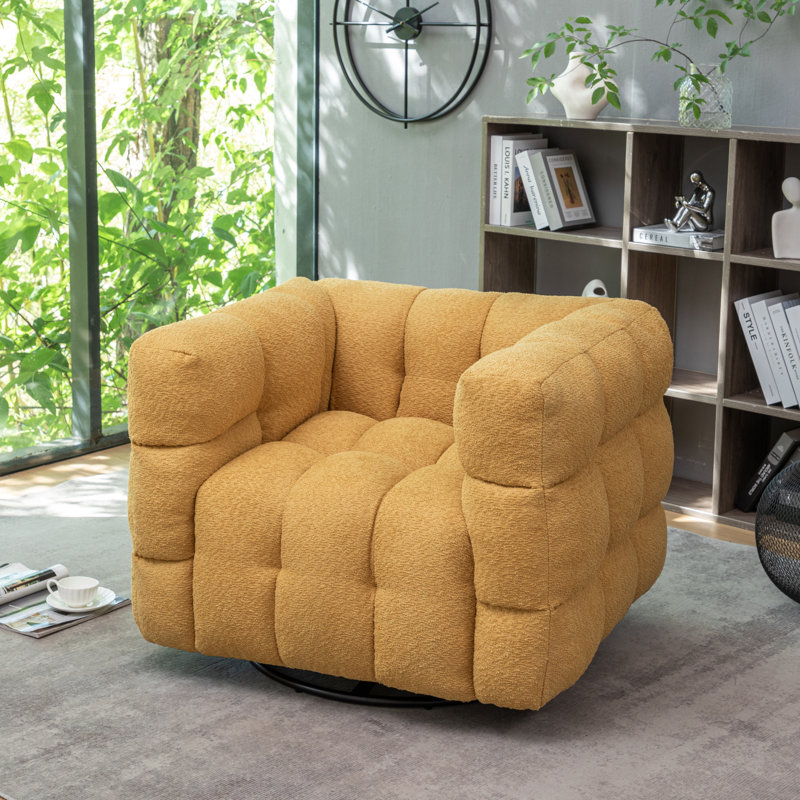 Armir 38" Wide Tufted Polyester Swivel Chair with Square Arm, Yellow Polyester Blend