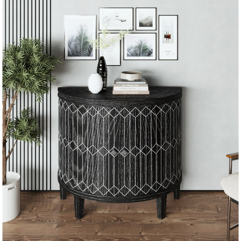 Chrisean 31.61" Half Moon Table, Half Moon Console Table, Black Cabinet Wood Console Table