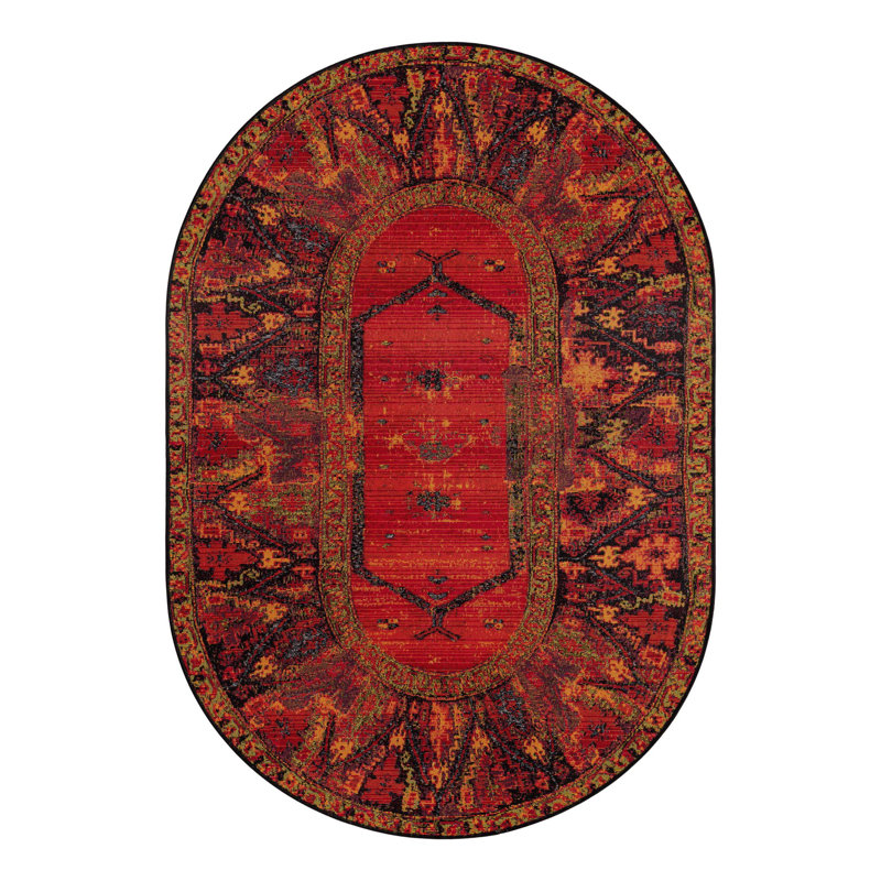 Gurrola Oriental Red/Yellow/Black Indoor/Outdoor Area Rug, Oval 4'1" x 6'1"