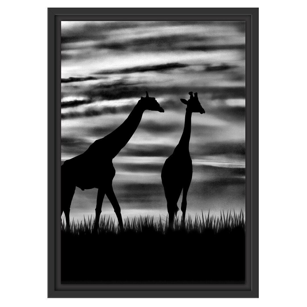 Gerahmtes Wandbild Afrika GiraffenSonnenuntergang