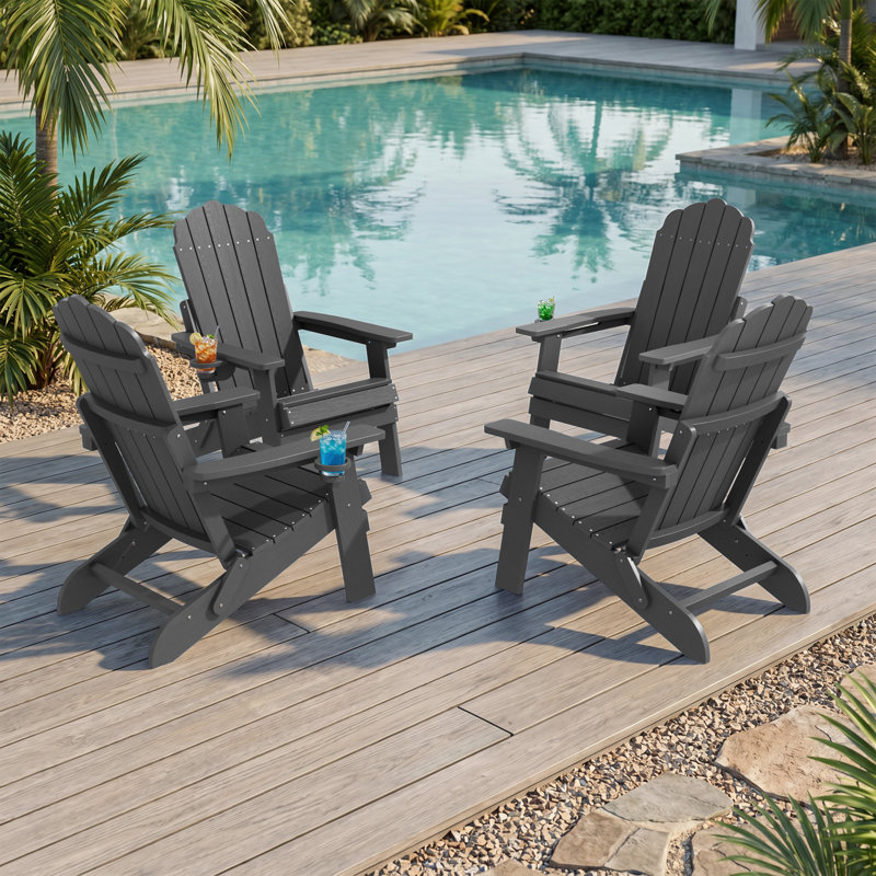 Chaise Adirondack pliante avec conception ergonomique et porte-gobelet HiPS, chaise Adirondack robuste pour patio, piscine et jardin