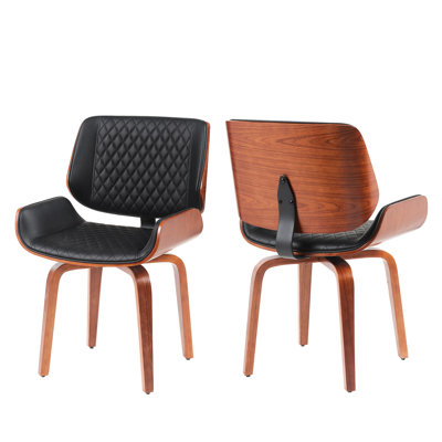 Mid - Century Modern 360 Swivel Ergonomic Chair Of 2, Pu Leather Upholstery, Gray Brown Wood Frame, Beige Diamond Stitch For Small Open Concept Areas Rotating Stitch, Kitchen Lounge