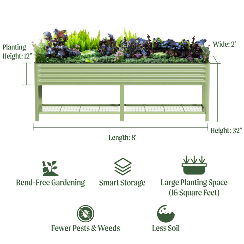 32" Tall 24" Wide Metal Outdoor Elevated Planter, Pearl White