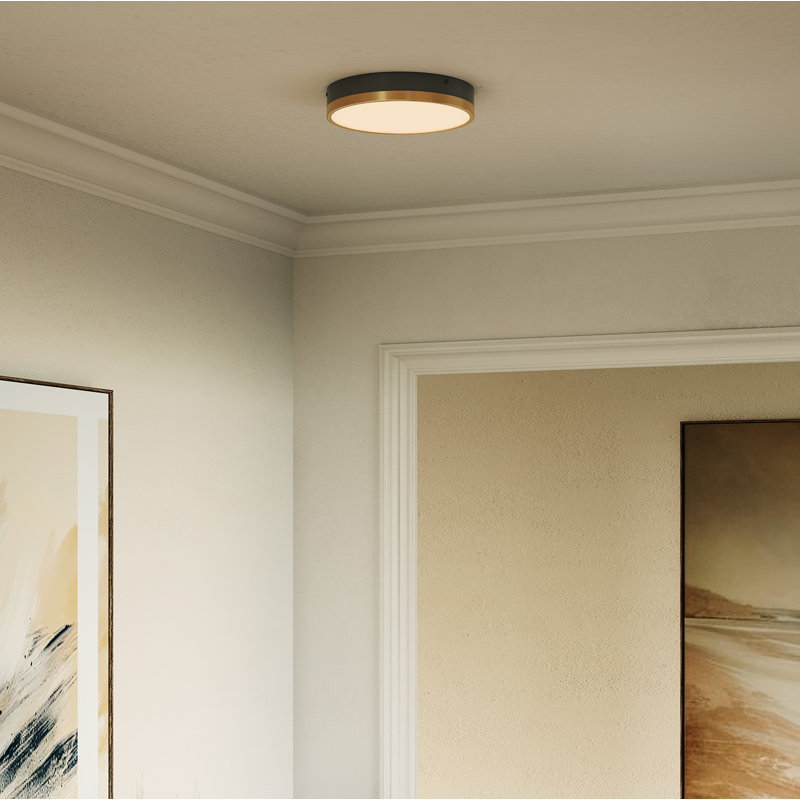 Orland Glass LED Flush Mount, 2" H x 11.13" W x 11.13" D, Aged Gold/Matte Black