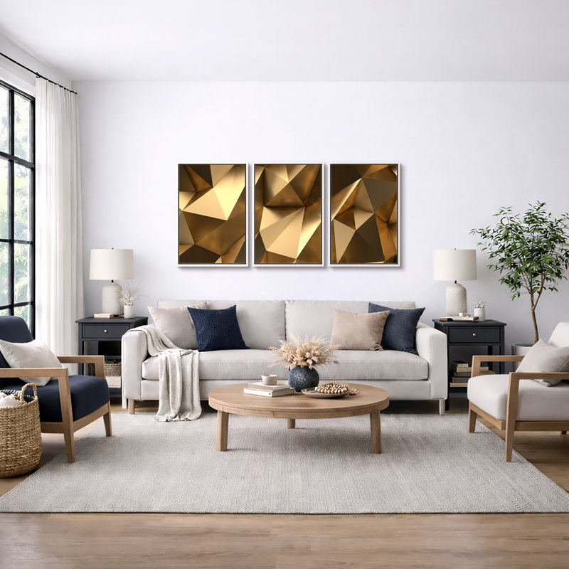 Impression sur toile 3 pièces, H 36 po x l 72 po, Cadre flottant blanc