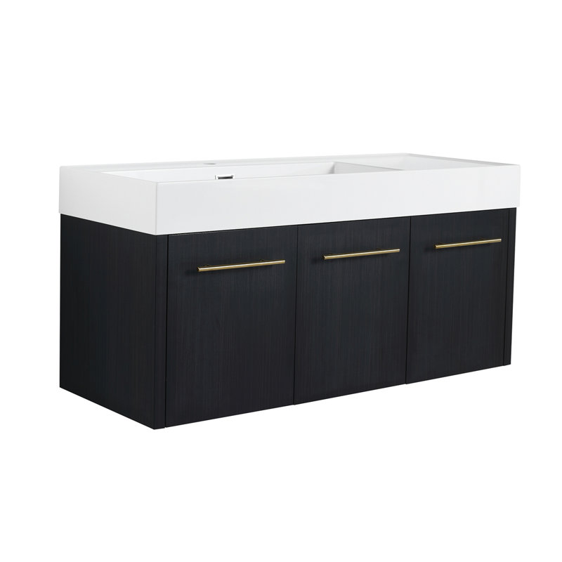 Meuble-lavabo mural 48 po avec lavabo, lavabo à rebords épais en résine