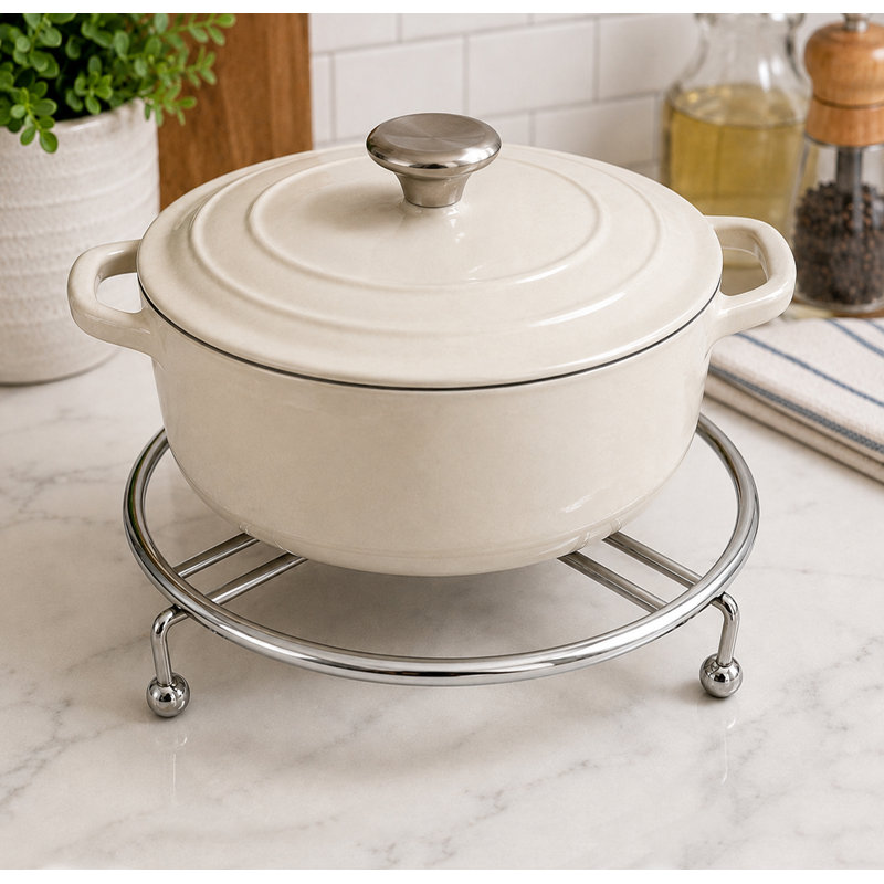 Sous-table rond en métal chromé de 7,3 po pour protection contre la chaleur des comptoirs et des casseroles, paquet de 2